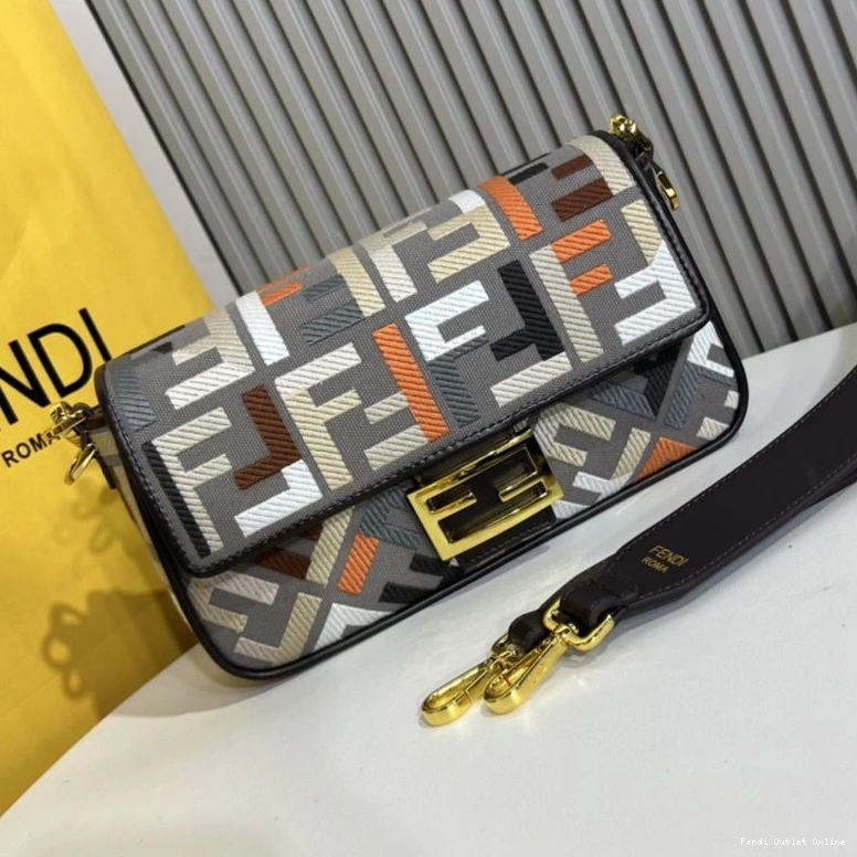 Affordable In Bag Fendi Medium FF Canvas Grey Baguette Multi Motif 0725